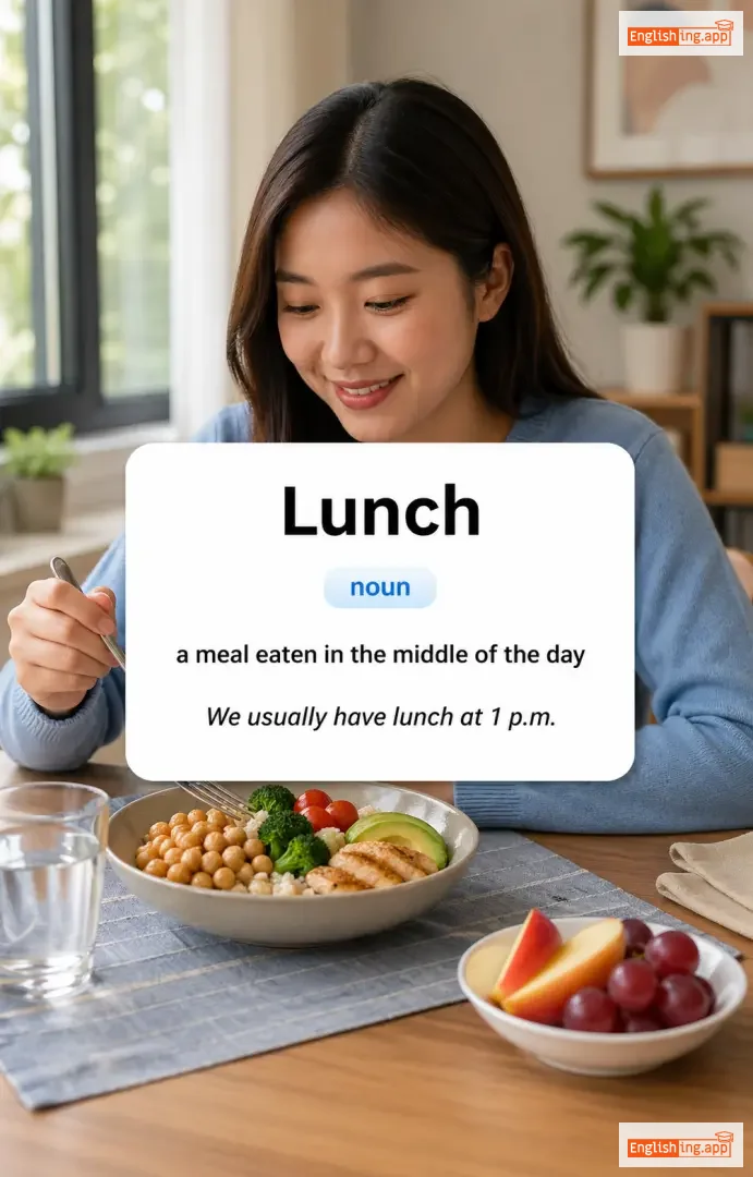 Lunch definition card — visual illustration of the meaning