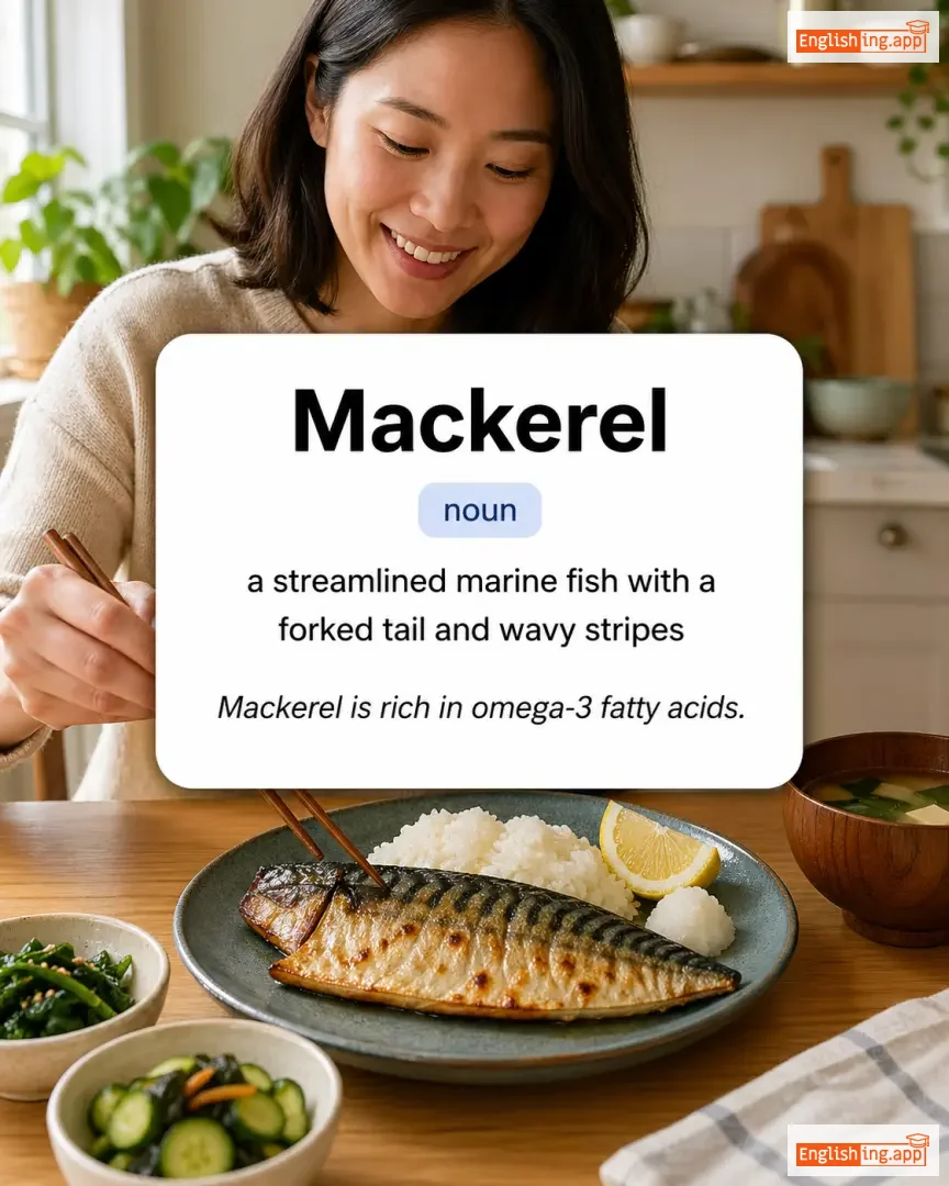 Mackerel definition card — visual illustration of the meaning