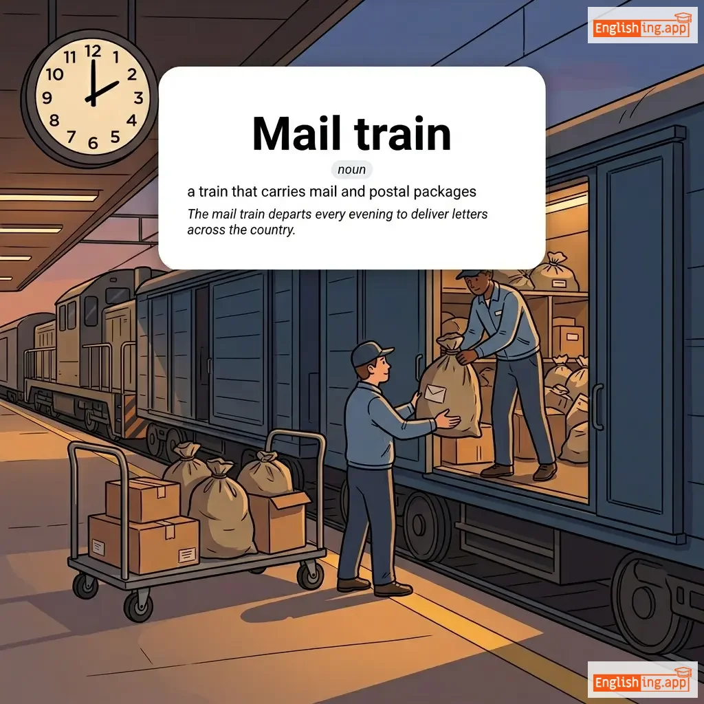 Mail train definition card — visual illustration of the meaning