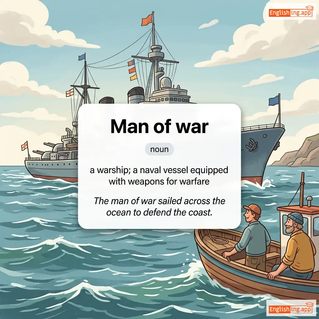Man of war definition card — visual illustration of the meaning