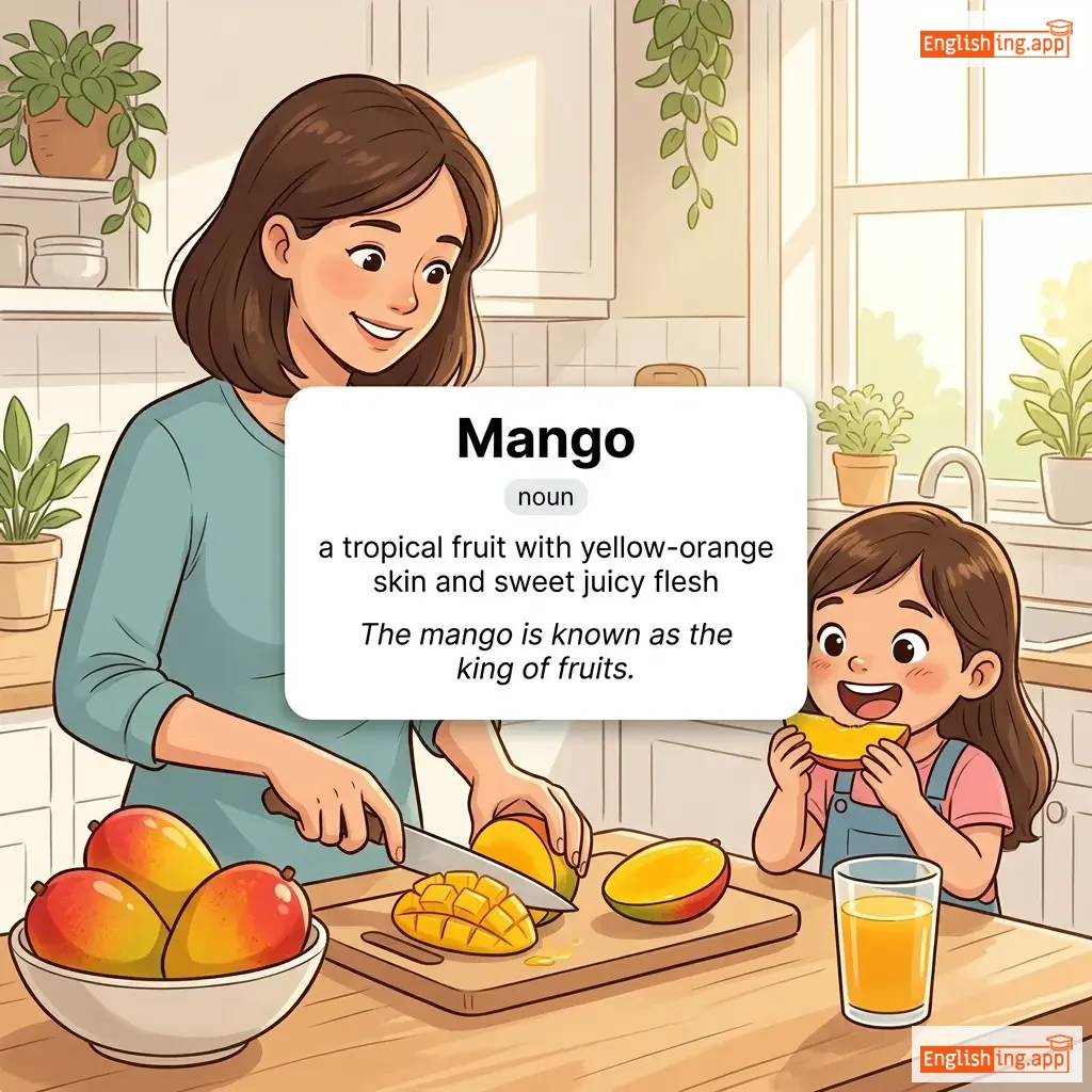 Mango definition card — visual illustration of the meaning