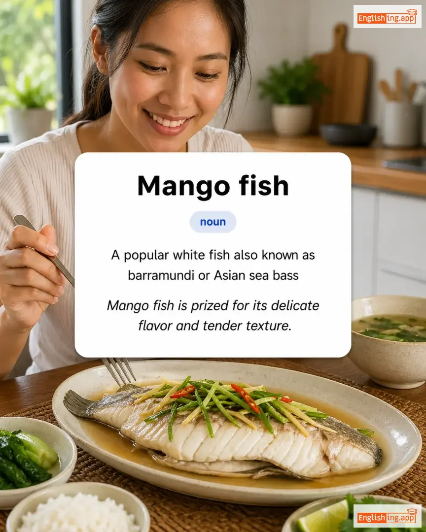 Mango fish definition card — visual illustration of the meaning
