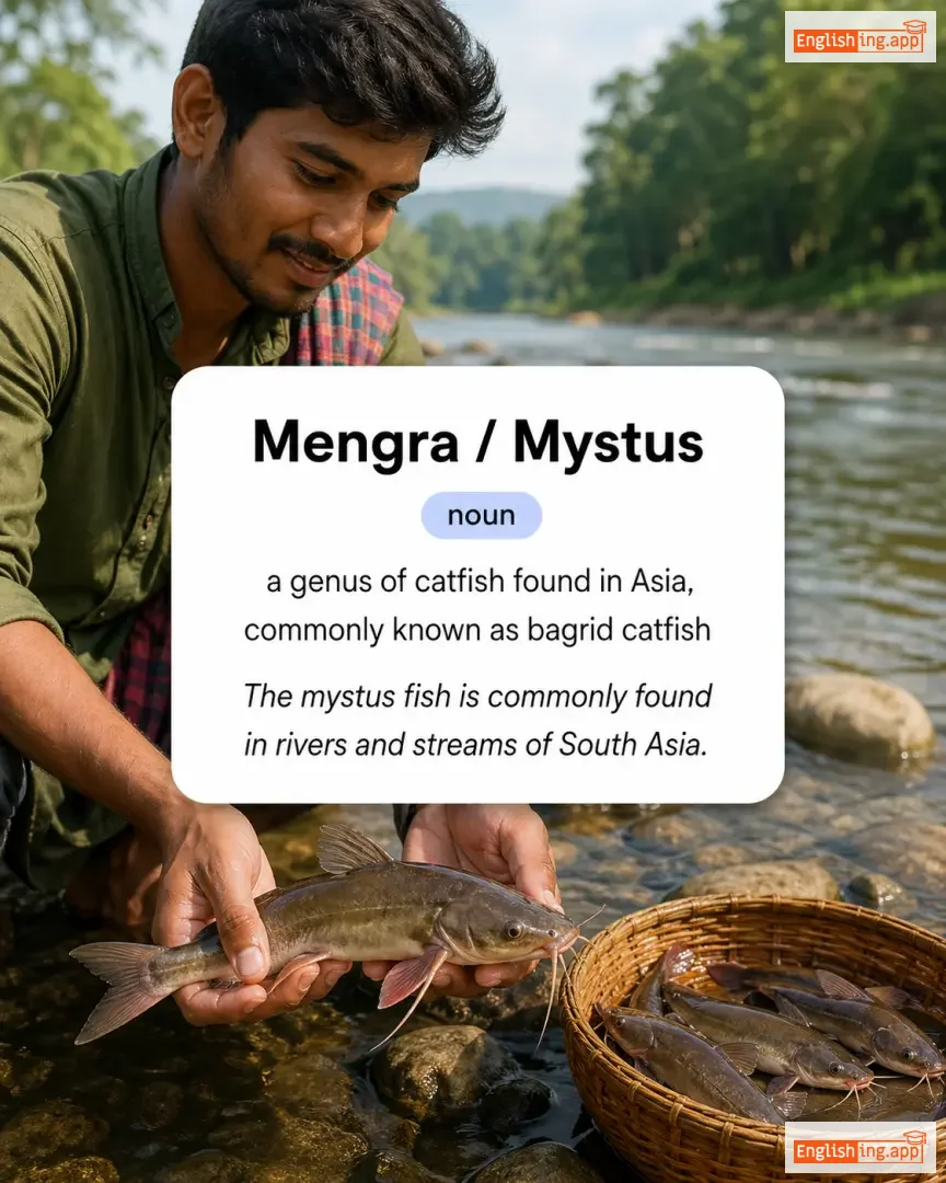 Mengra / Mystus definition card — visual illustration of the meaning