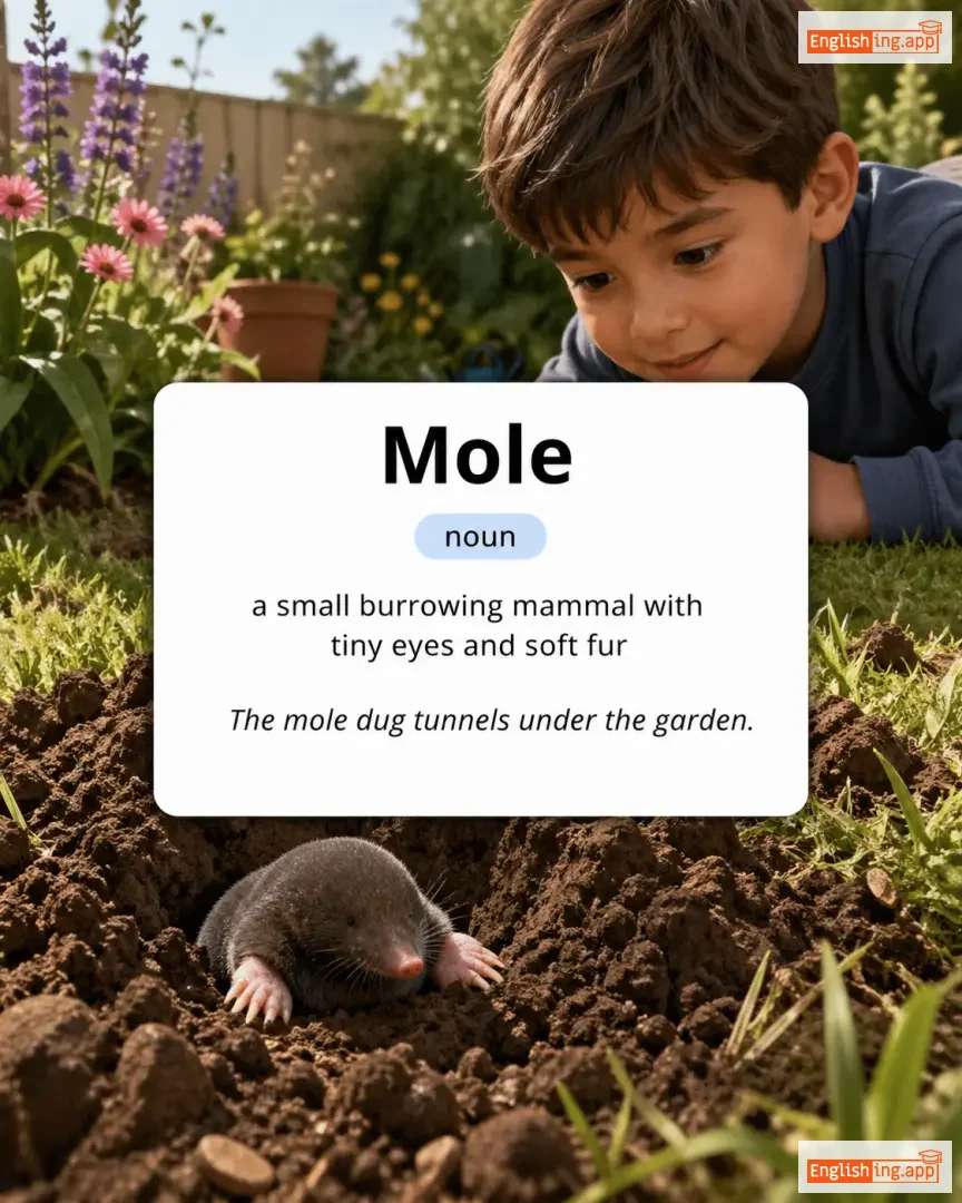 Mole definition card — visual illustration of the meaning
