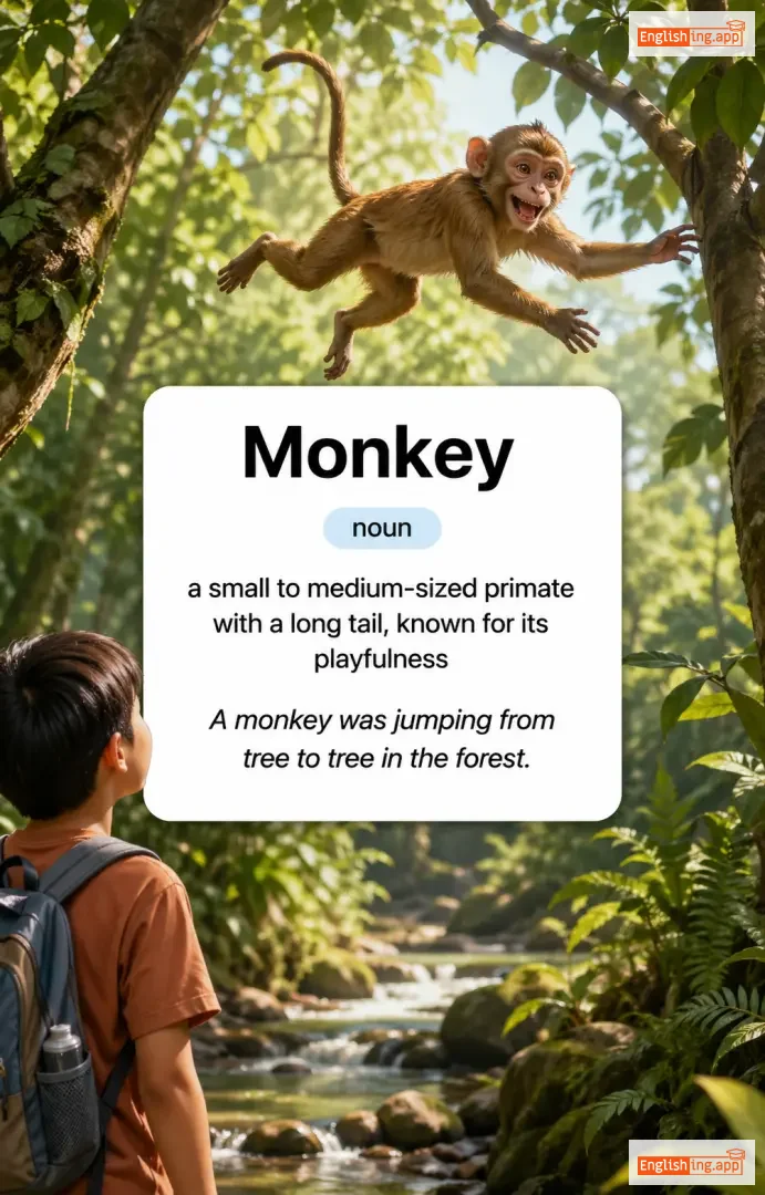 Monkey definition card — visual illustration of the meaning