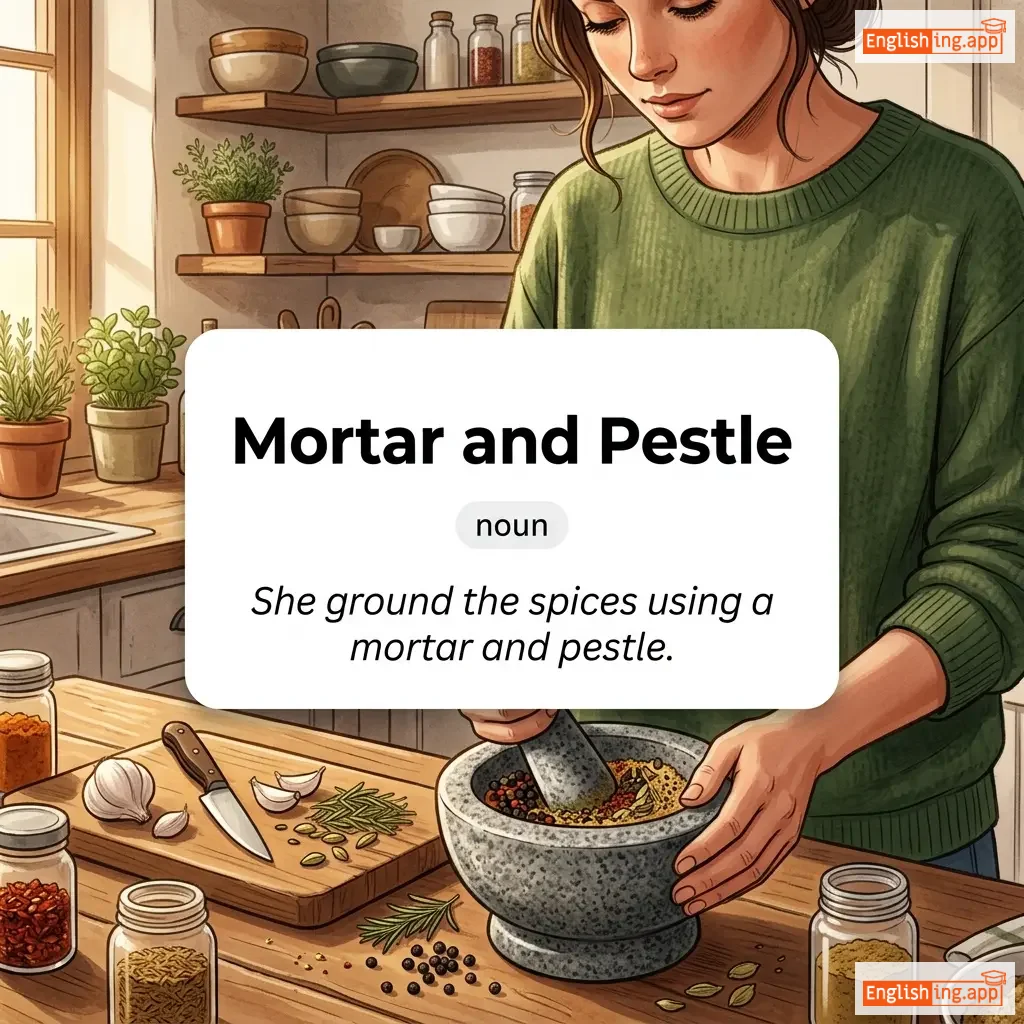 Mortar and Pestle definition card — visual illustration of the meaning