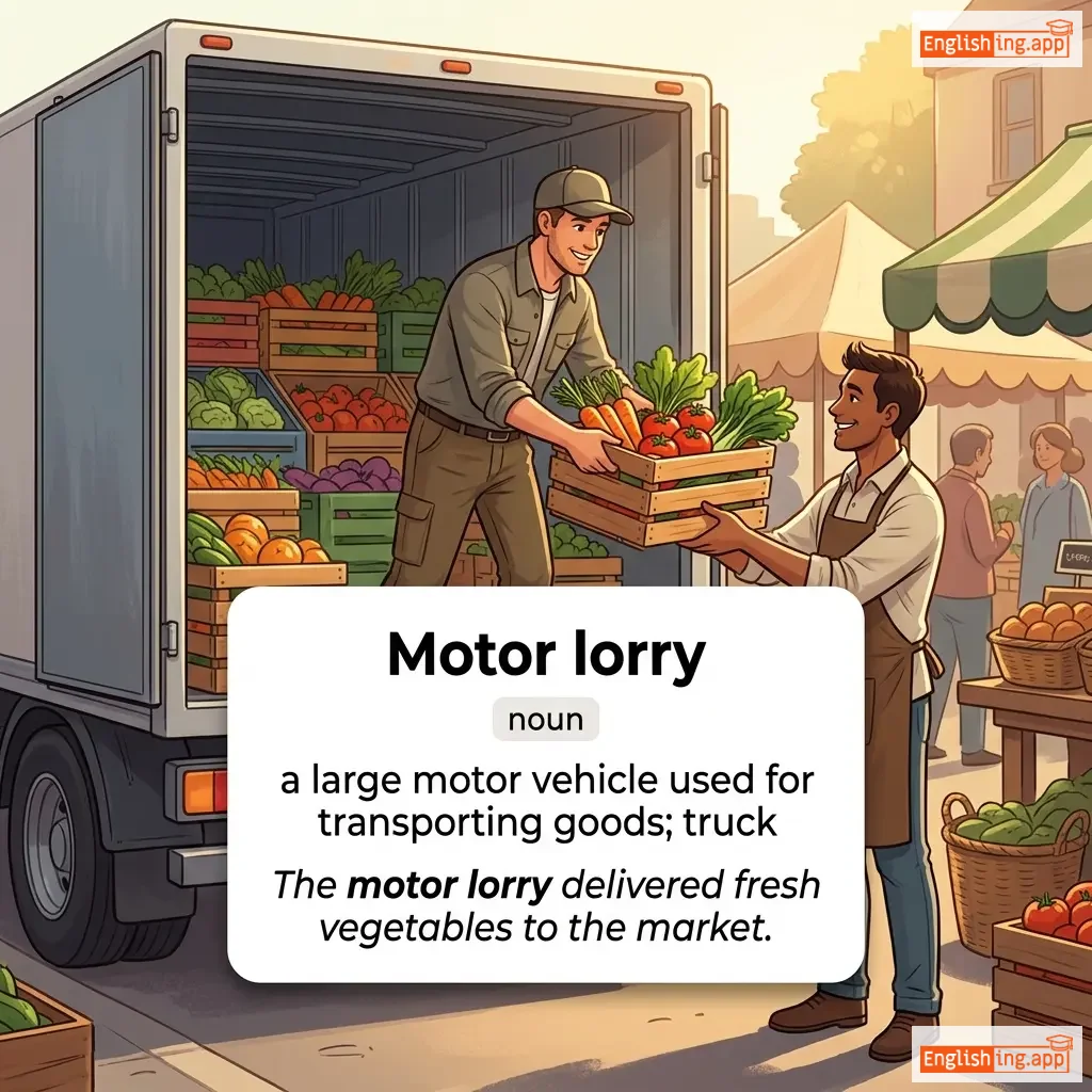 Motor lorry definition card — visual illustration of the meaning
