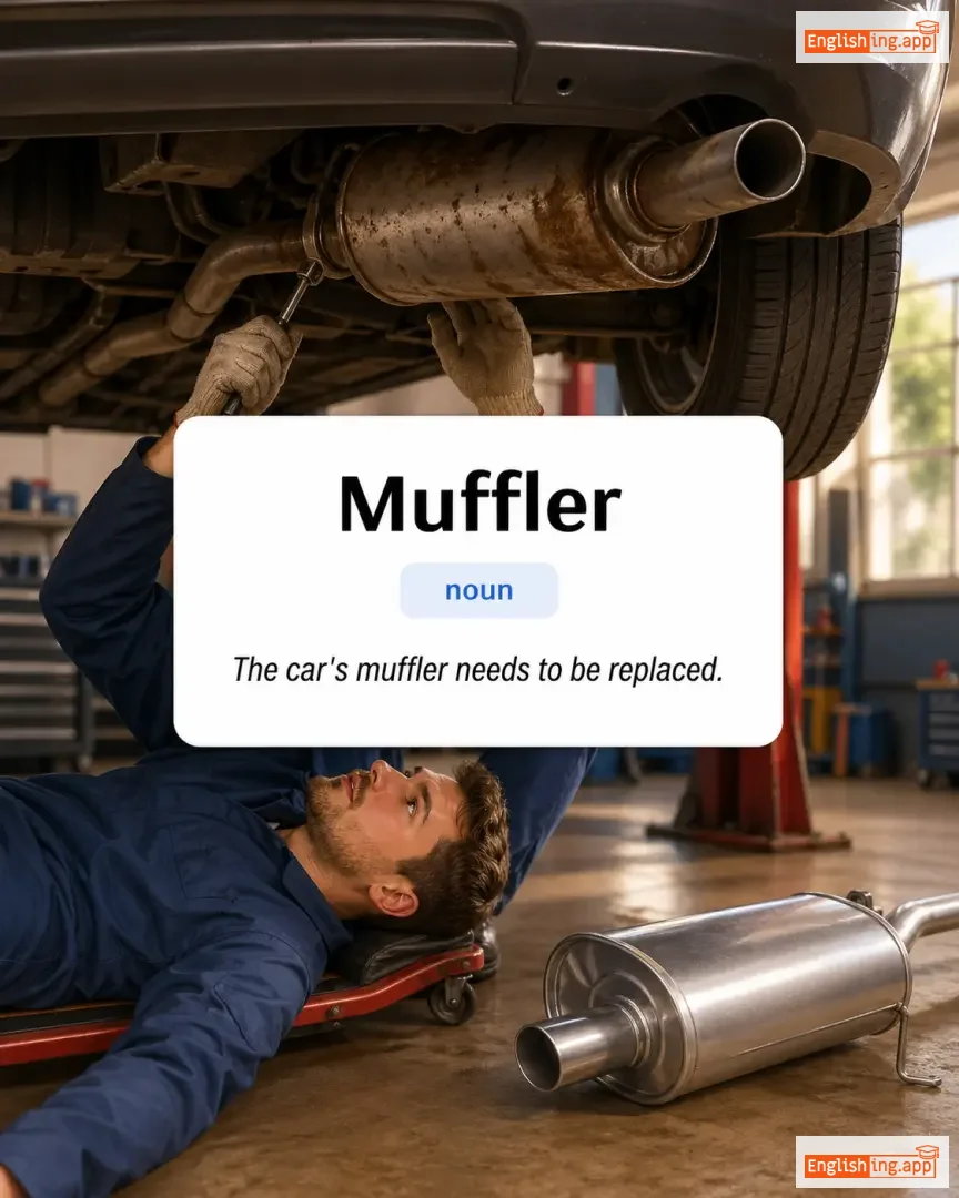 Muffler definition card — visual illustration of the meaning