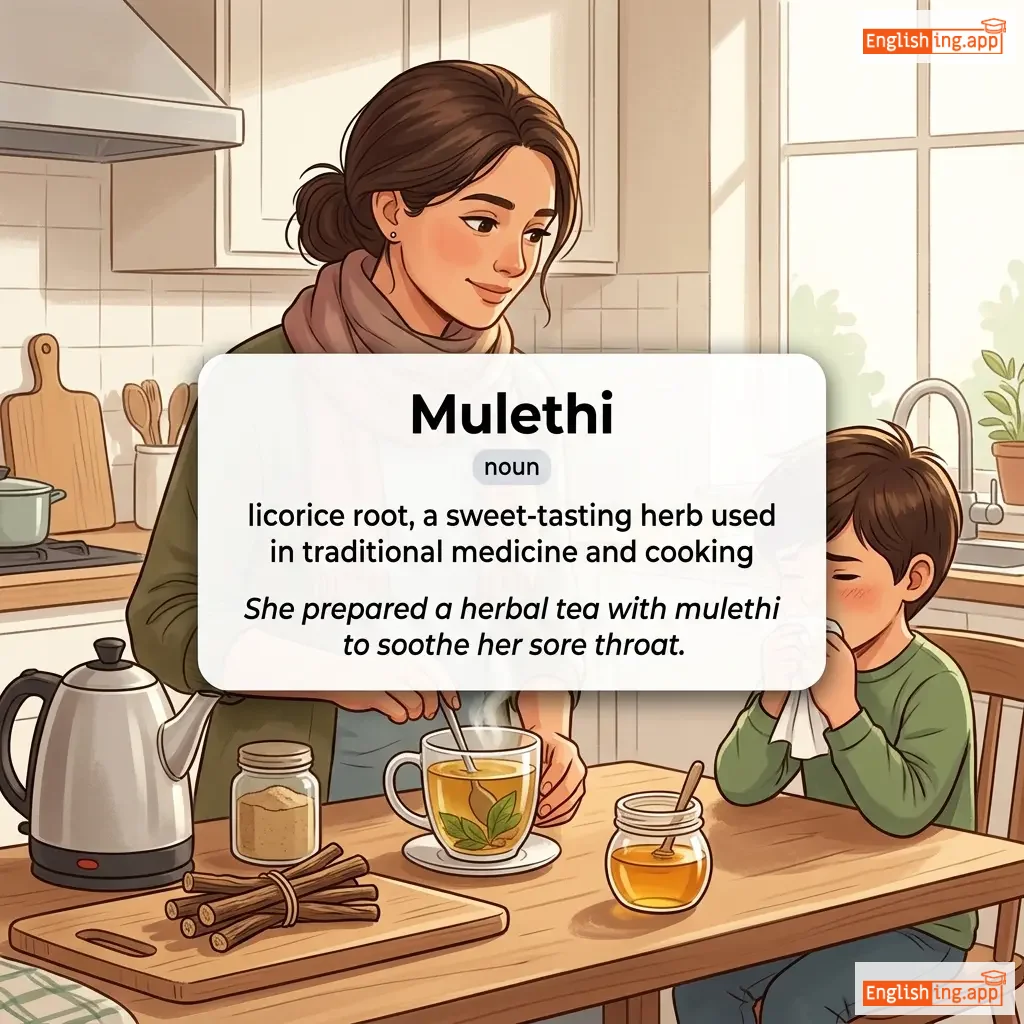 Mulethi definition card — visual illustration of the meaning