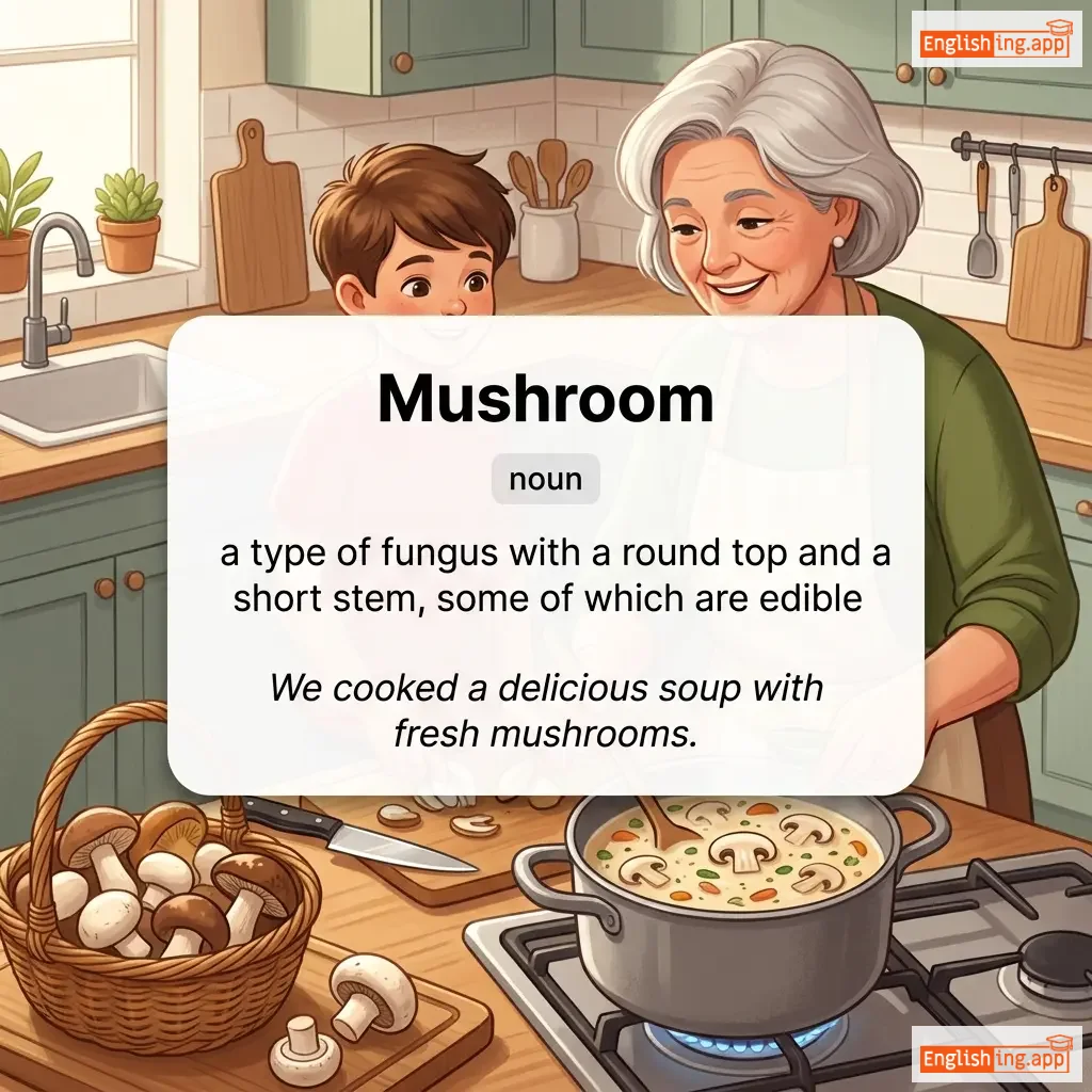 Mushroom definition card — visual illustration of the meaning