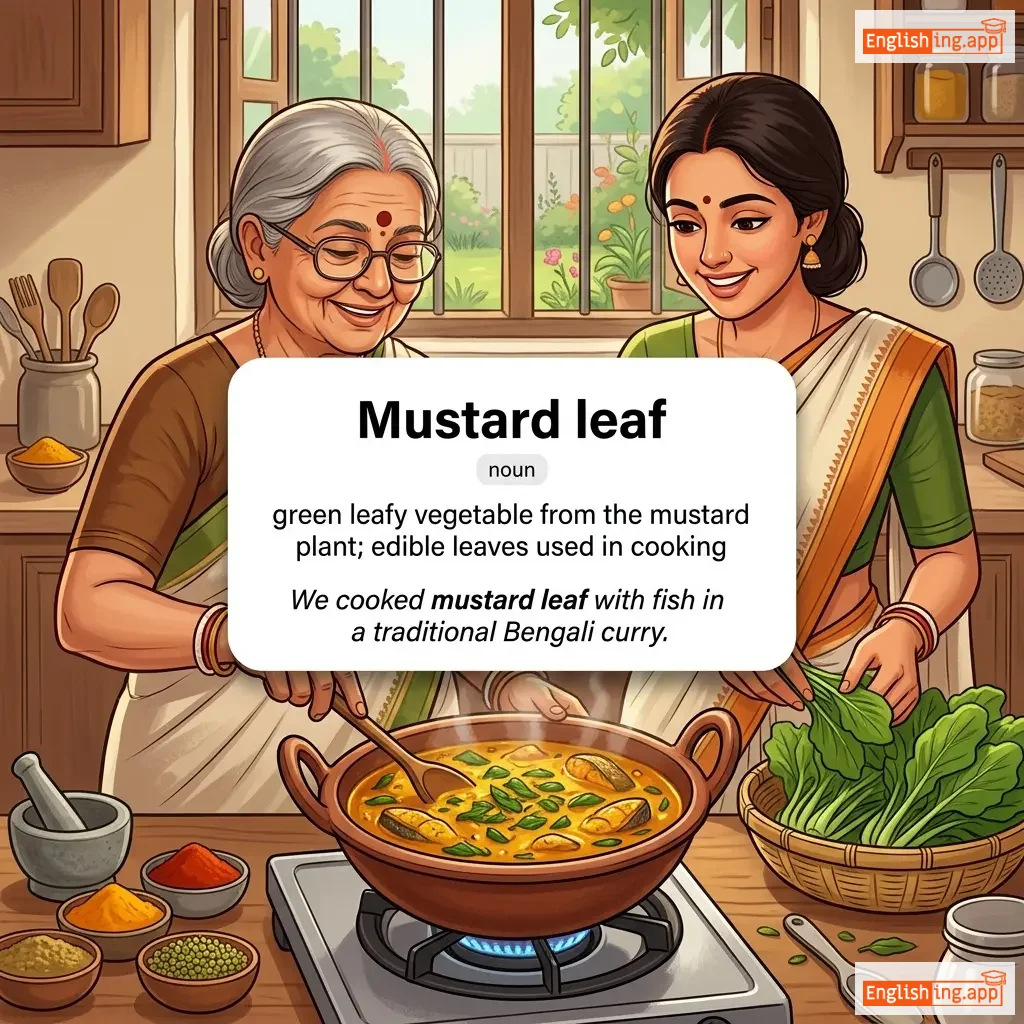 Mustard leaf definition card — visual illustration of the meaning
