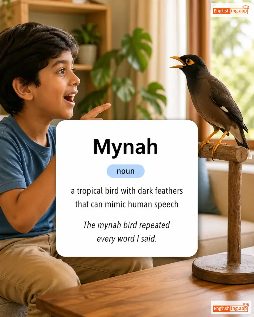Mynah definition card — visual illustration of the meaning
