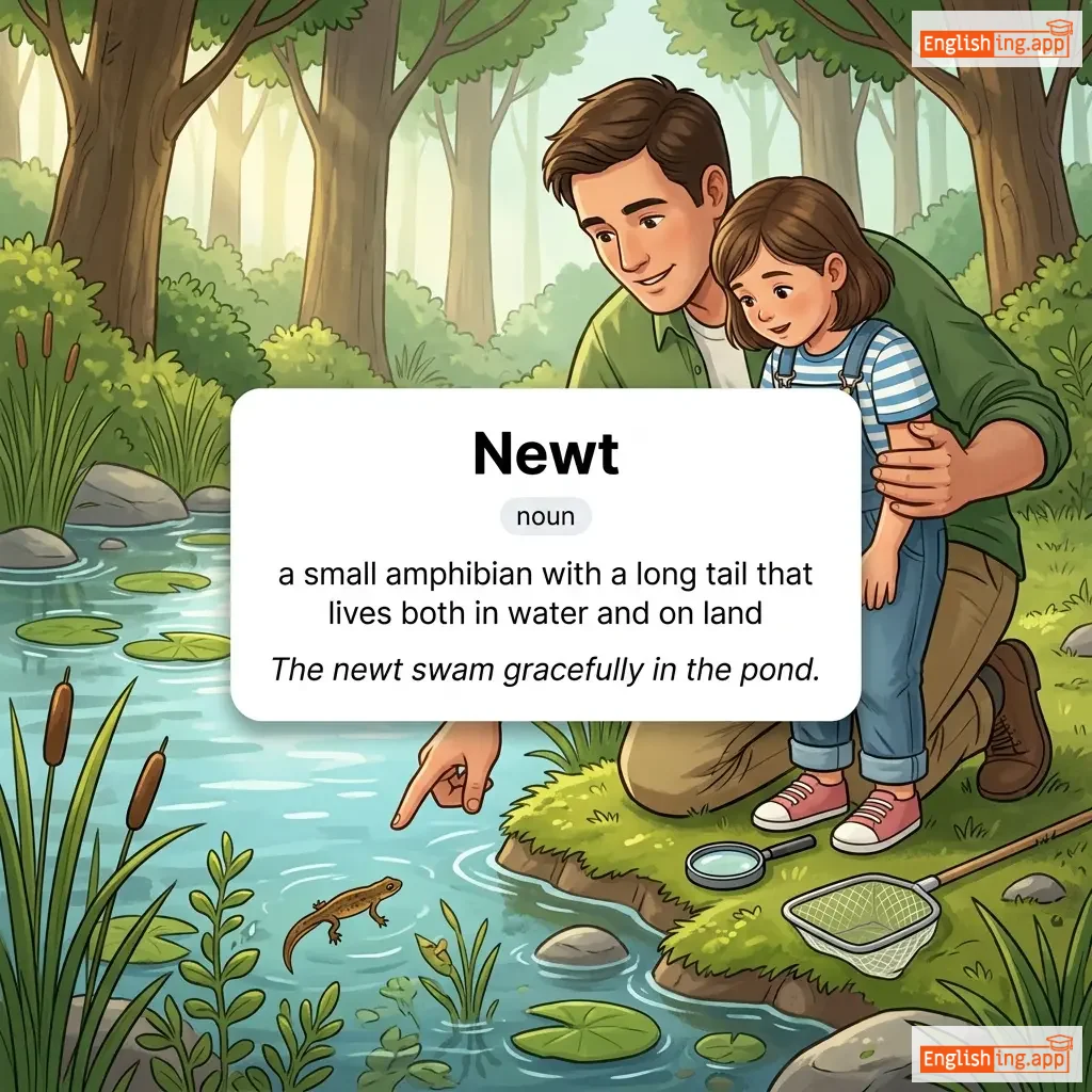 Newt definition card — visual illustration of the meaning