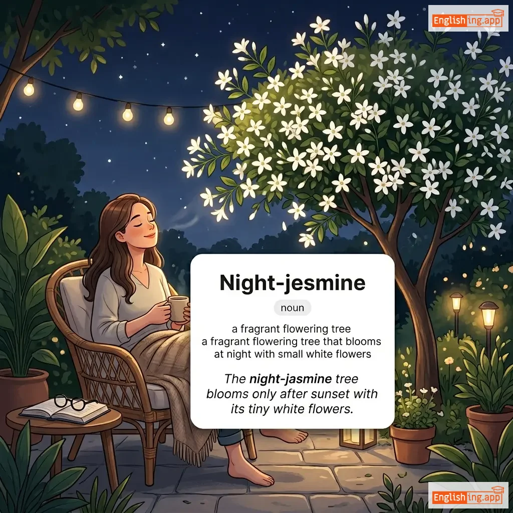 Night-jesmine definition card — visual illustration of the meaning