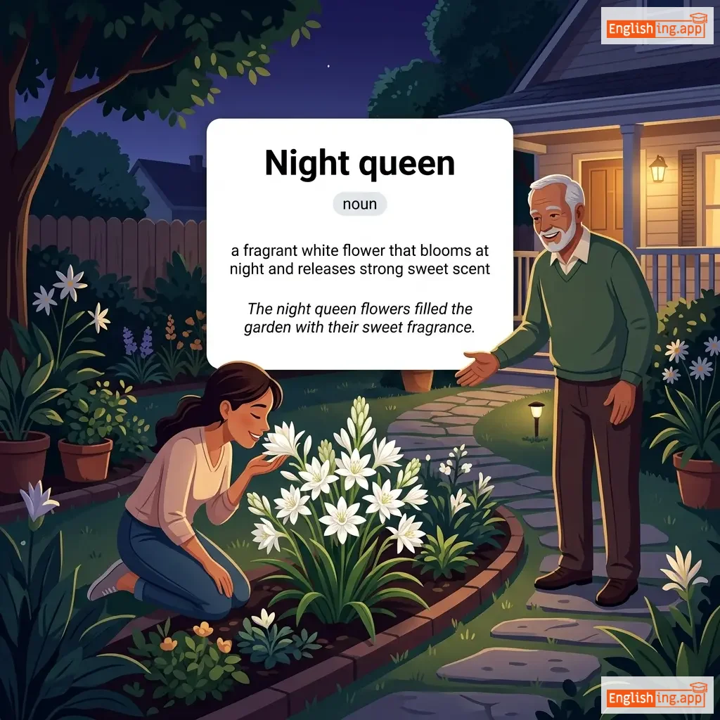 Night queen definition card — visual illustration of the meaning