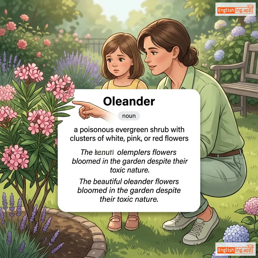 Oleander definition card — visual illustration of the meaning