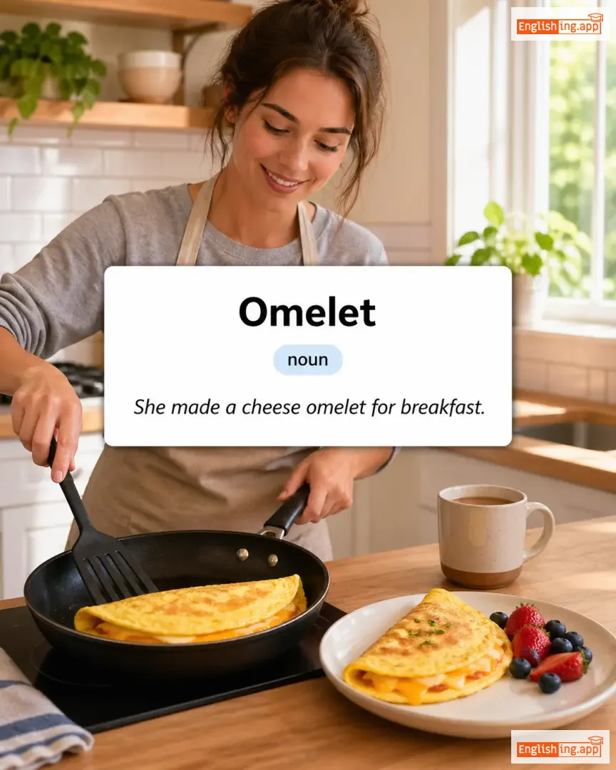 Omelet definition card — visual illustration of the meaning