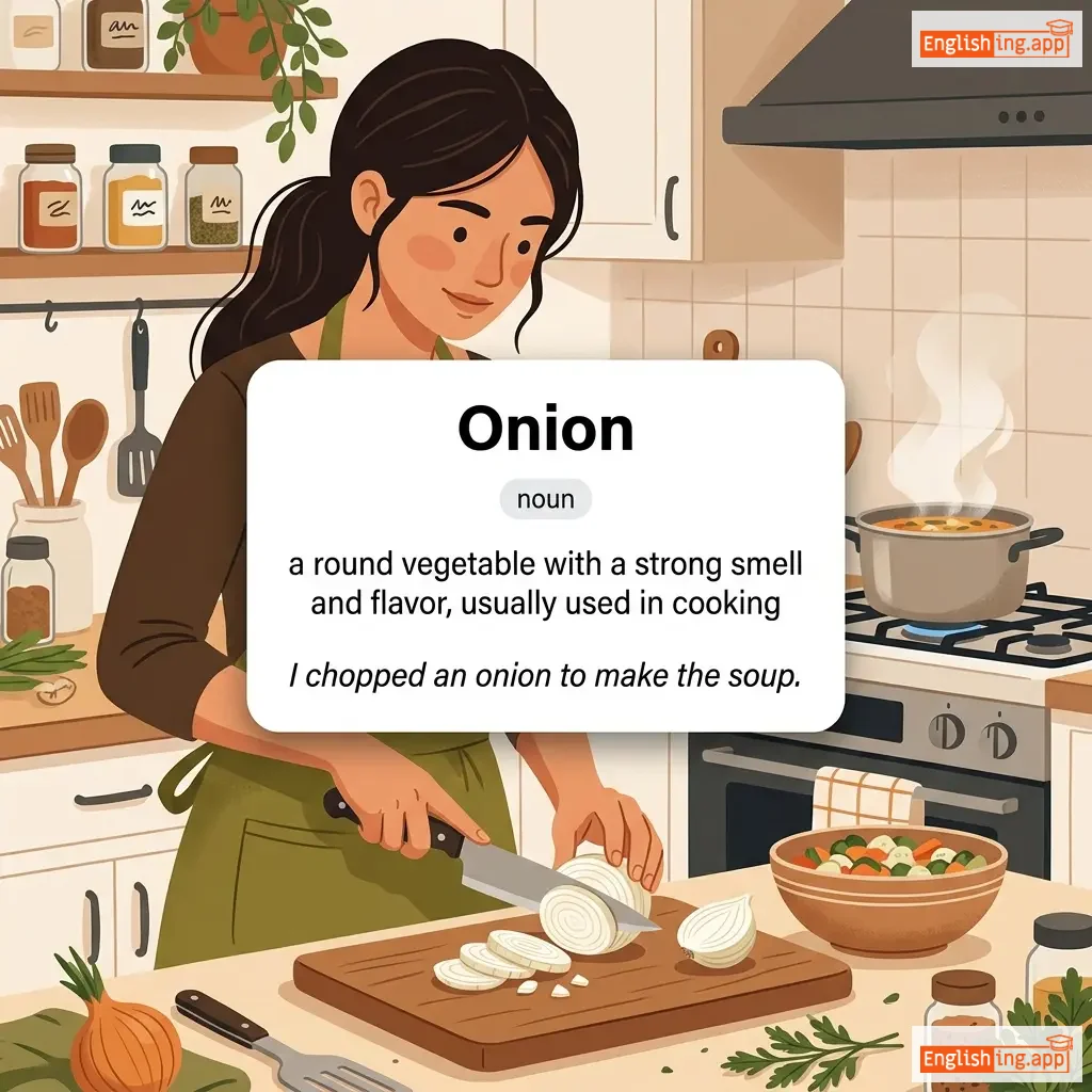 Onion definition card — visual illustration of the meaning