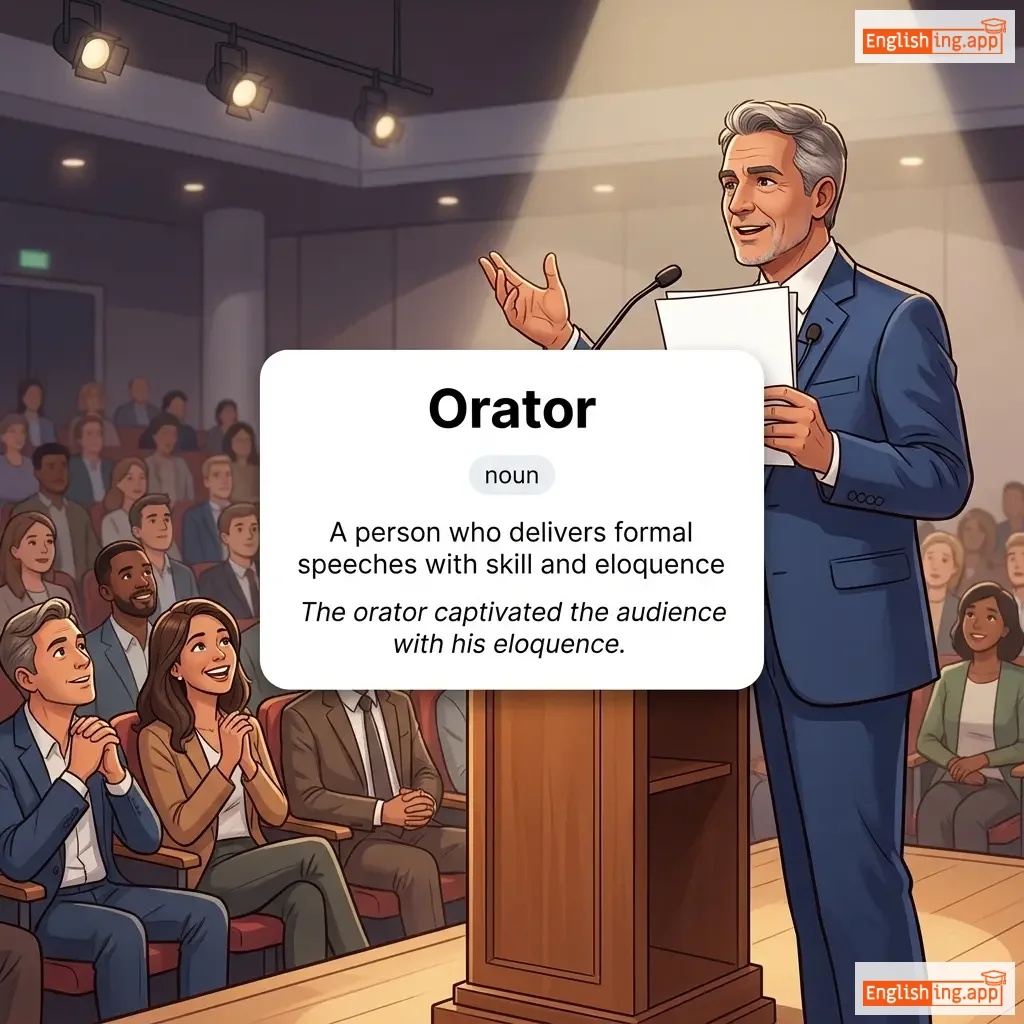 Orator definition card — visual illustration of the meaning