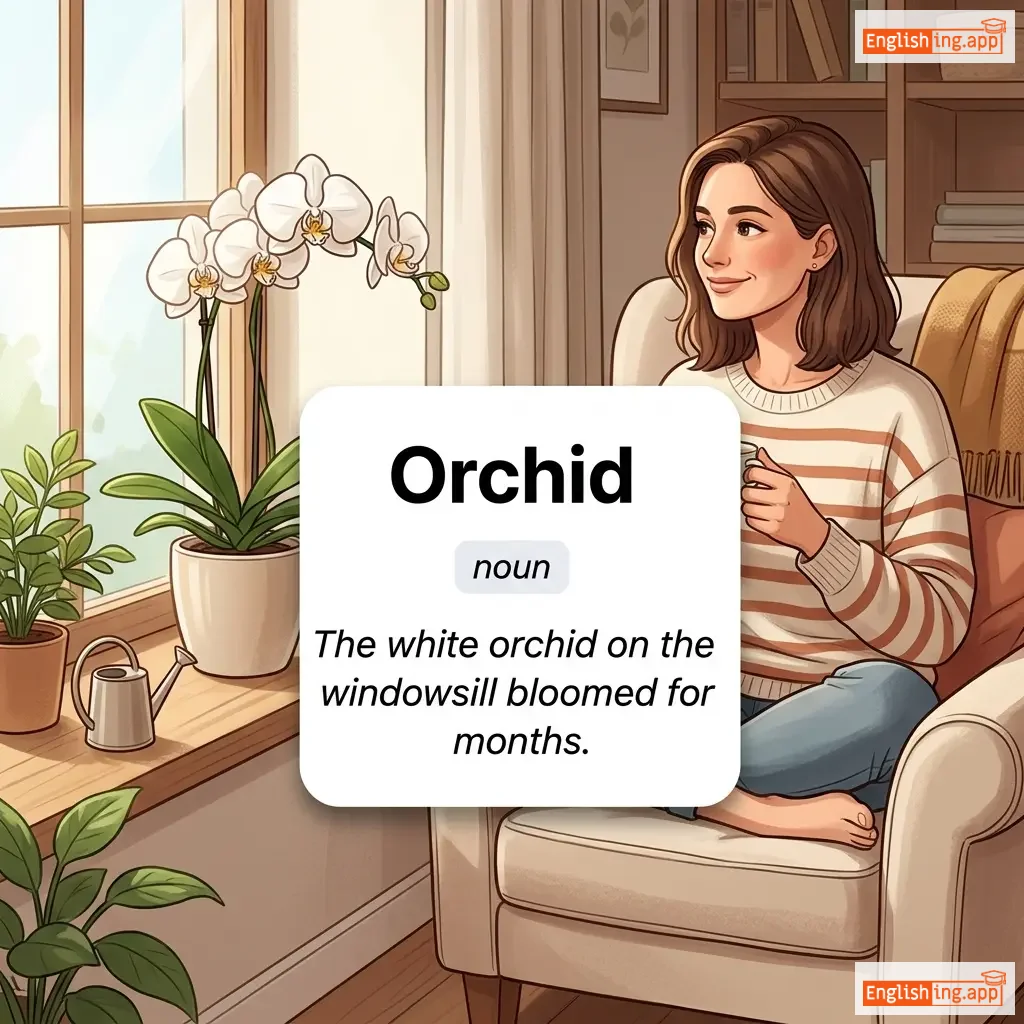 Orchid definition card — visual illustration of the meaning