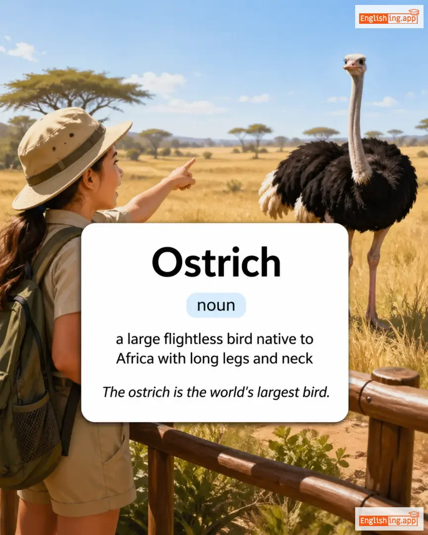 Ostrich definition card — visual illustration of the meaning