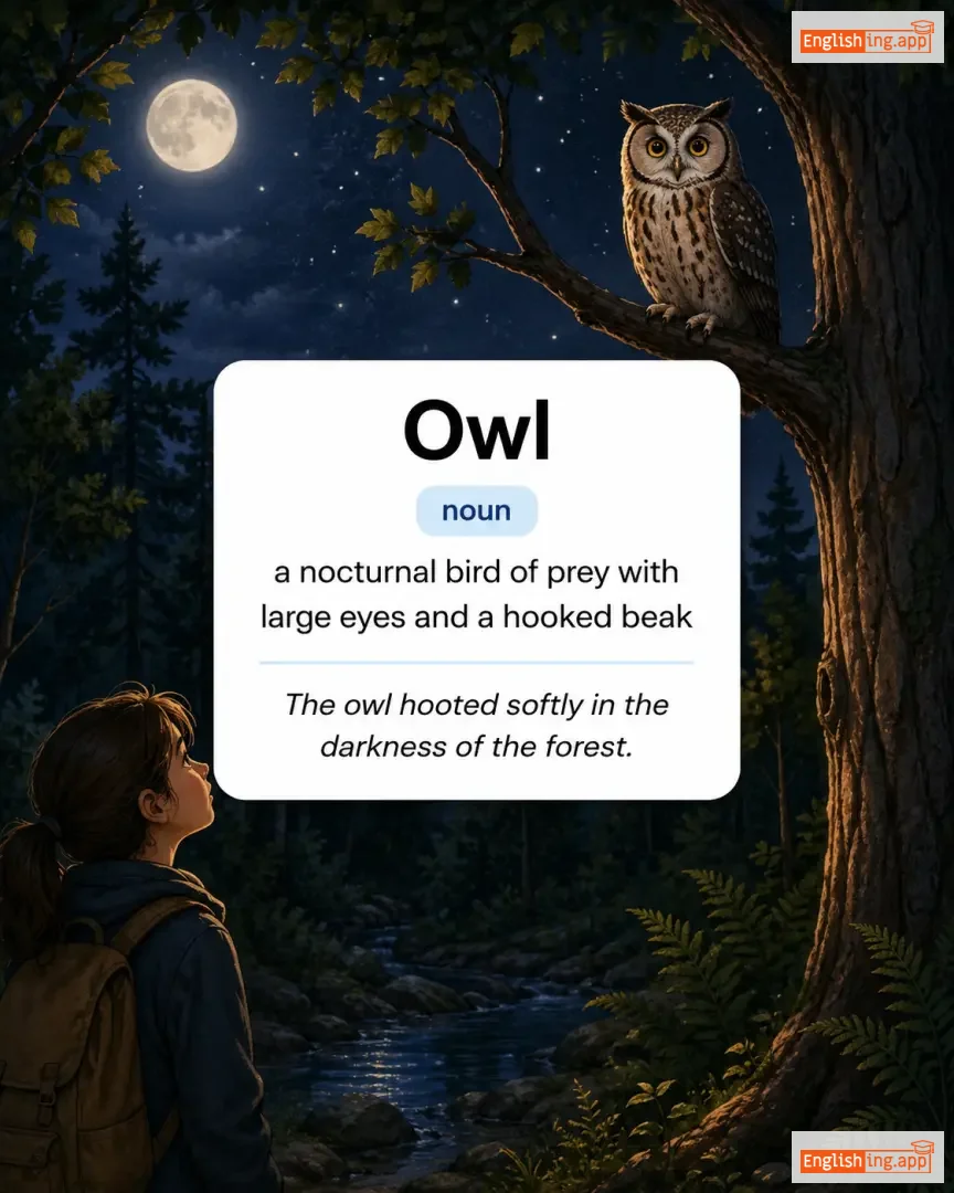Owl definition card — visual illustration of the meaning