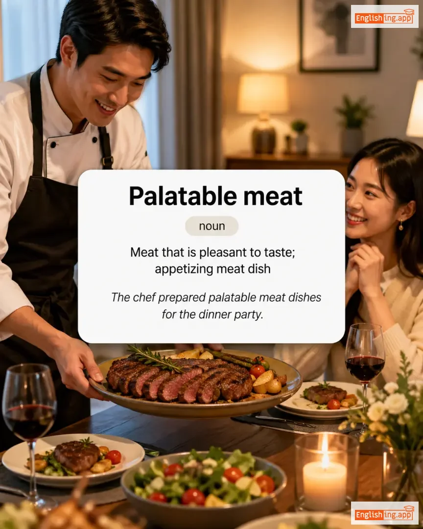 Palatable meat definition card — visual illustration of the meaning