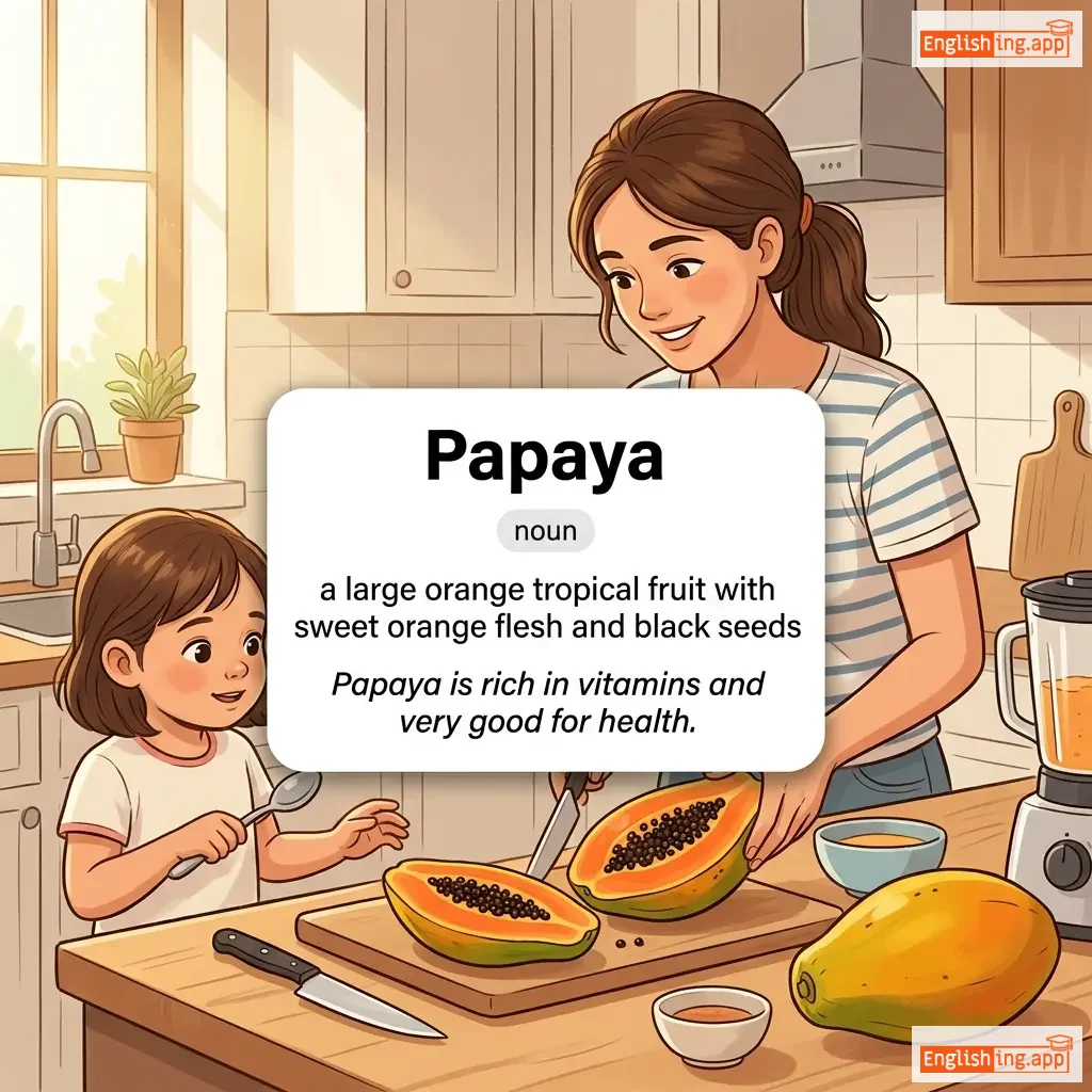 Papaya definition card — visual illustration of the meaning