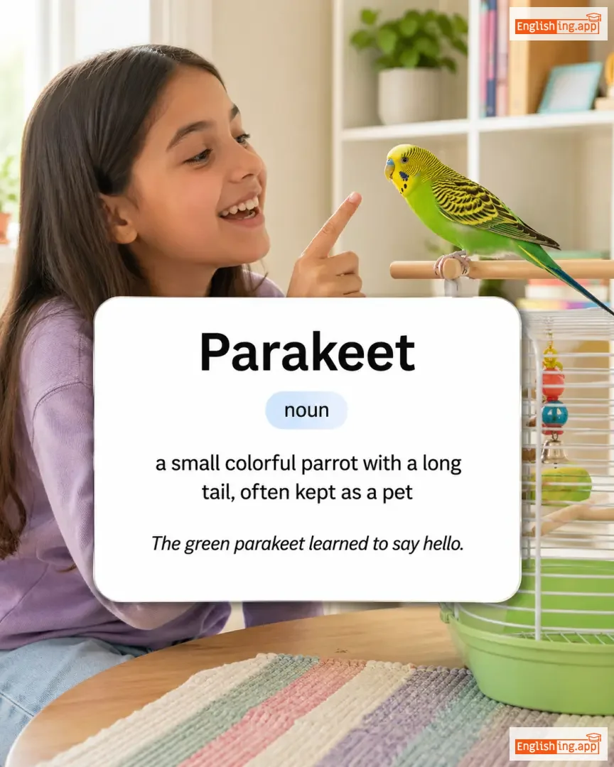 Parakeet definition card — visual illustration of the meaning