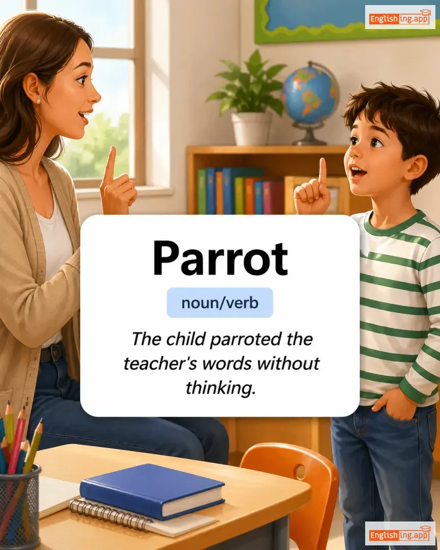 Parrot definition card — visual illustration of the meaning