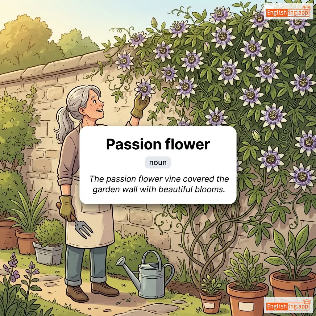 Passion flower definition card — visual illustration of the meaning