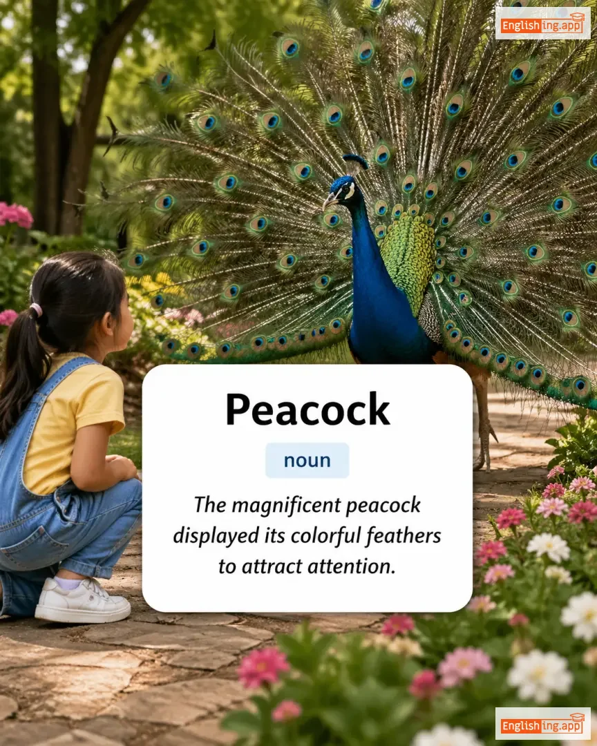 Peacock definition card — visual illustration of the meaning