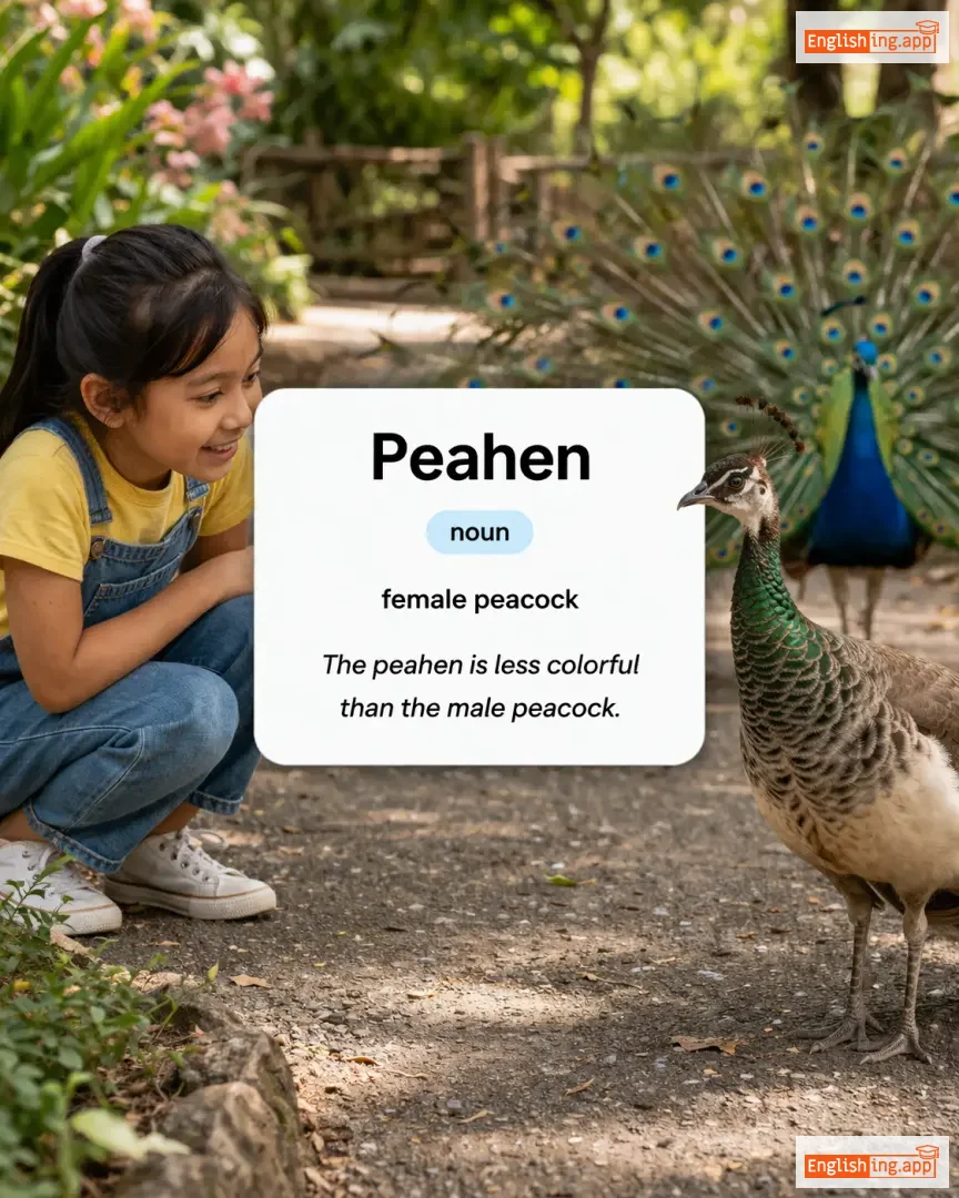 Peahen definition card — visual illustration of the meaning