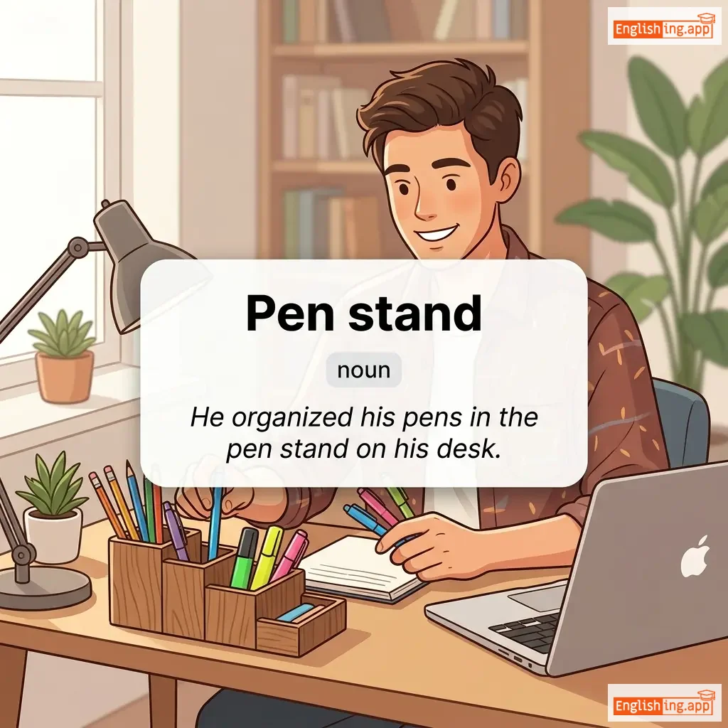 Pen stand definition card — visual illustration of the meaning