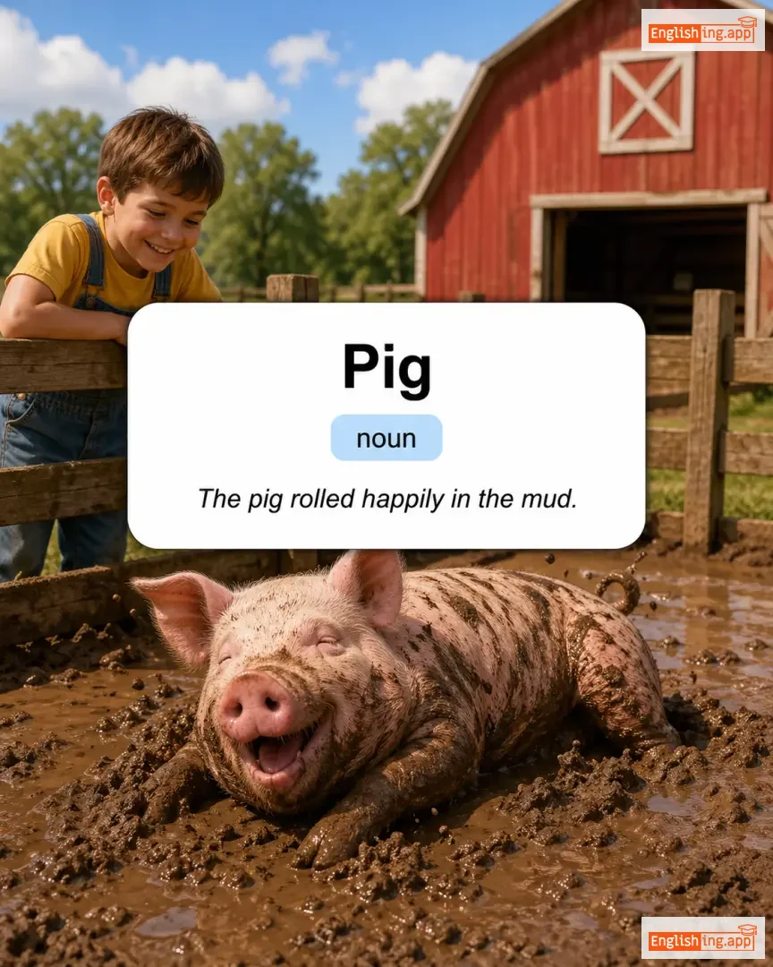 Pig definition card — visual illustration of the meaning