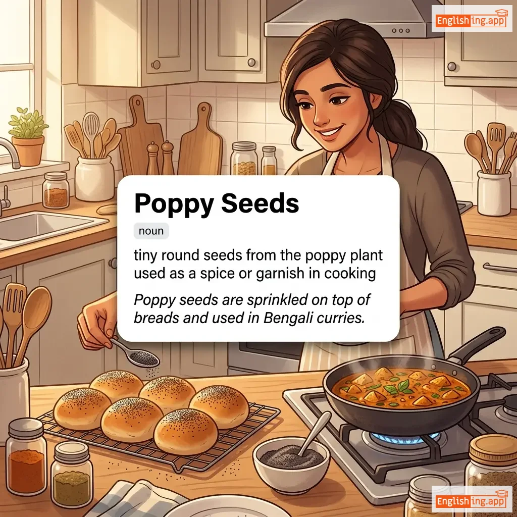 Poppy Seeds definition card — visual illustration of the meaning