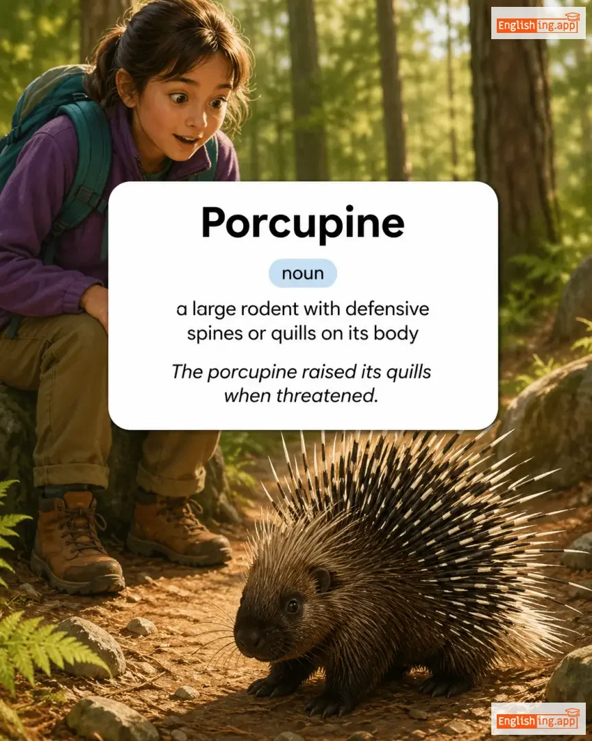 Porcupine definition card — visual illustration of the meaning