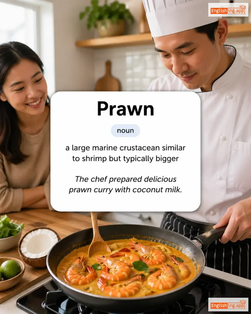 Prawn definition card — visual illustration of the meaning