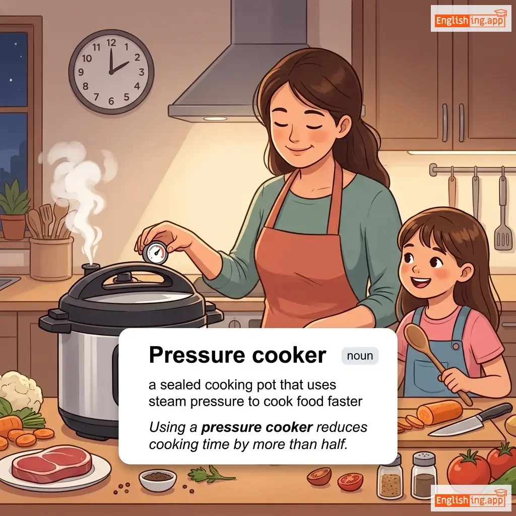 Pressure cooker definition card — visual illustration of the meaning