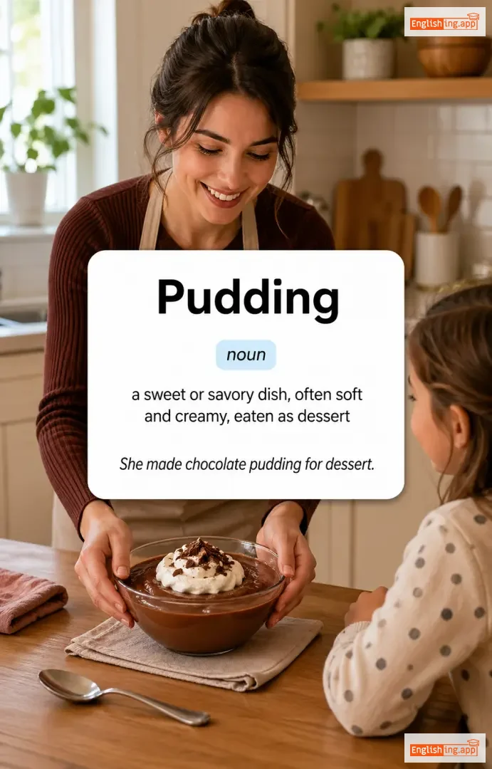Pudding definition card — visual illustration of the meaning