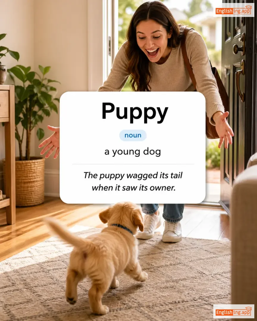 Puppy definition card — visual illustration of the meaning
