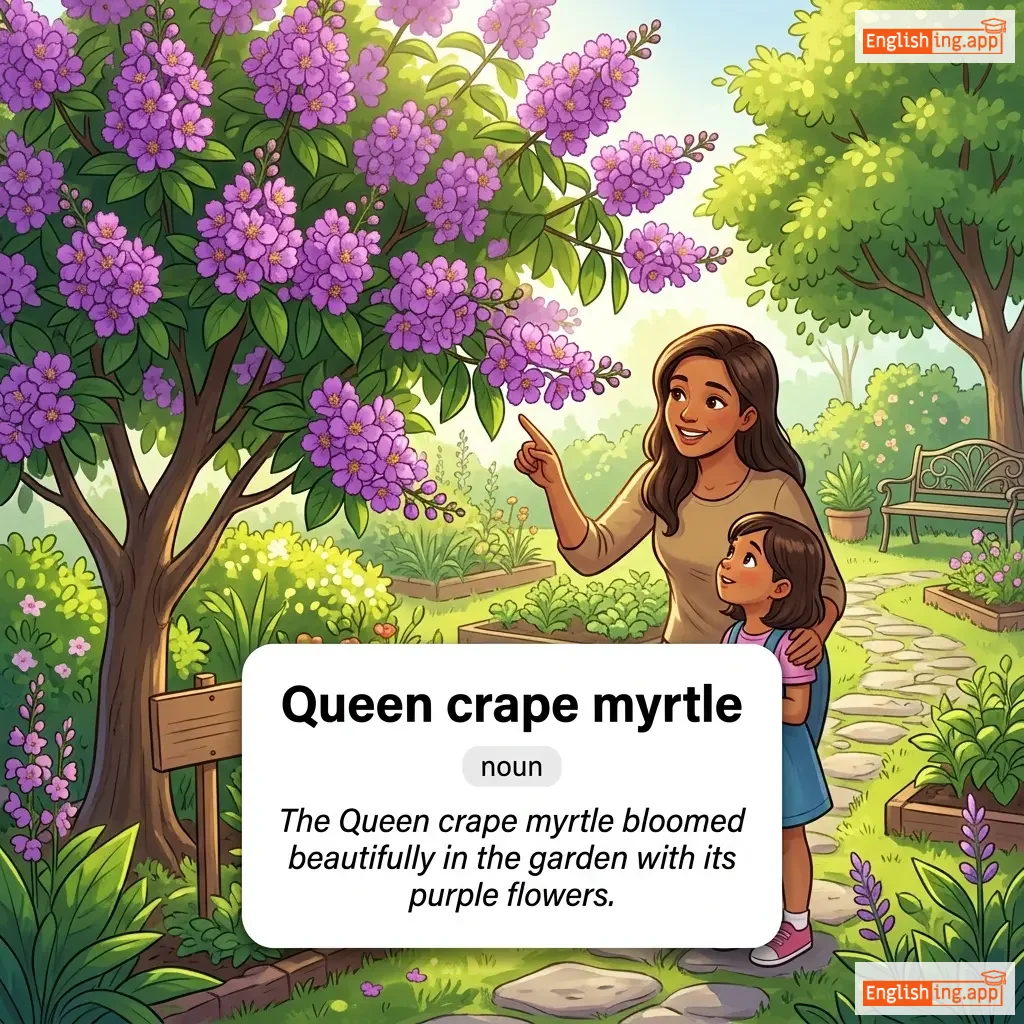 Queen crape myrtle definition card — visual illustration of the meaning