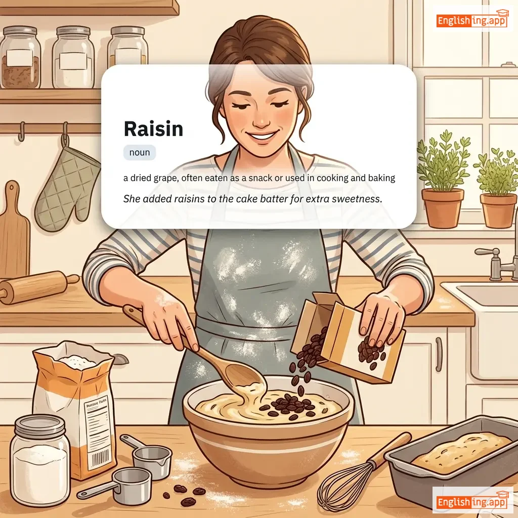 Raisin definition card — visual illustration of the meaning