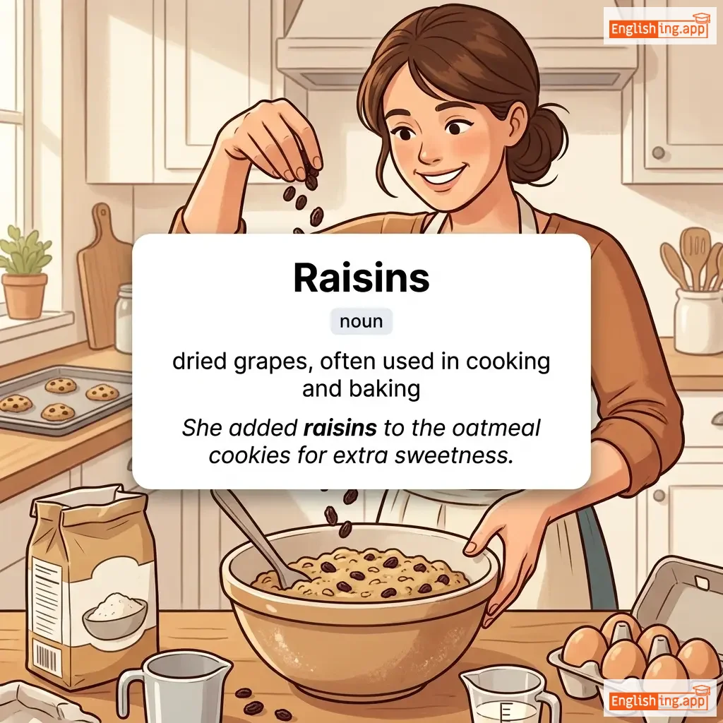 Raisins definition card — visual illustration of the meaning