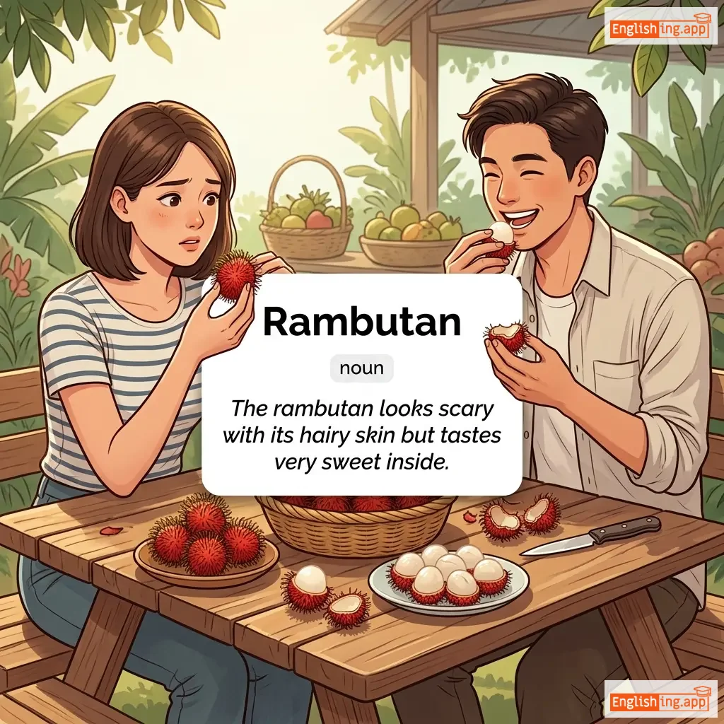 Rambutan definition card — visual illustration of the meaning