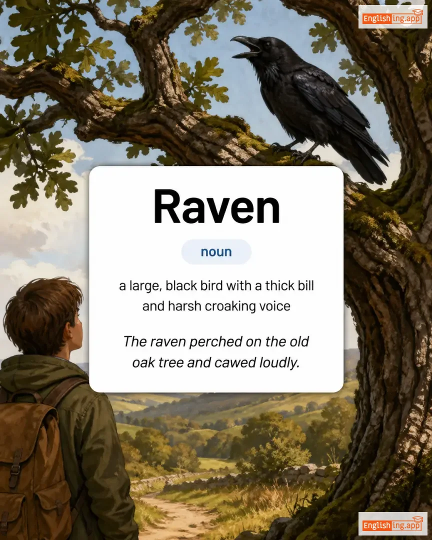 Raven definition card — visual illustration of the meaning