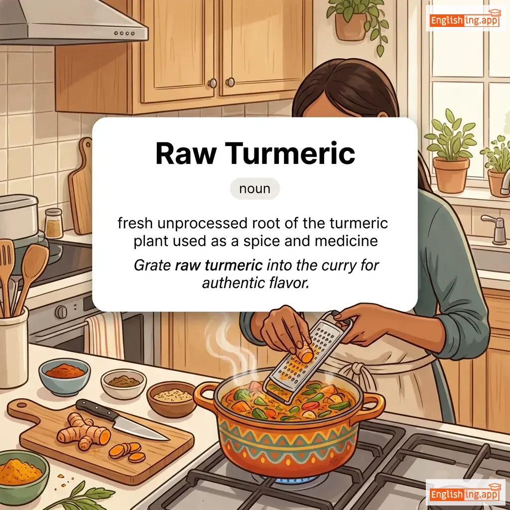 Raw Turmeric definition card — visual illustration of the meaning
