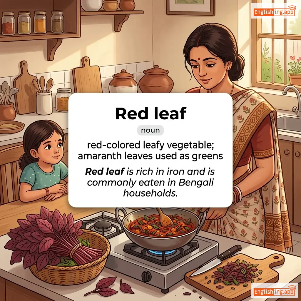 Red leaf definition card — visual illustration of the meaning