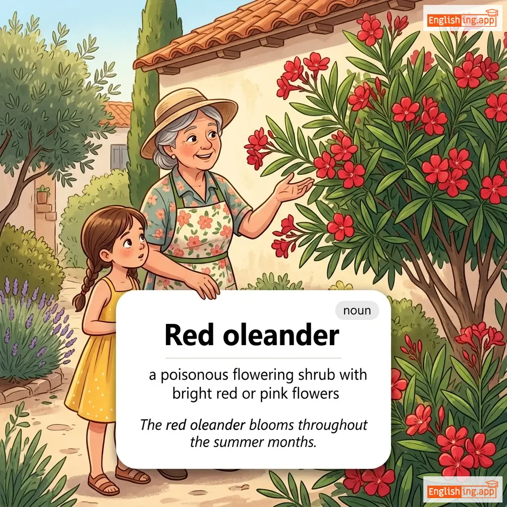 Red oleander definition card — visual illustration of the meaning