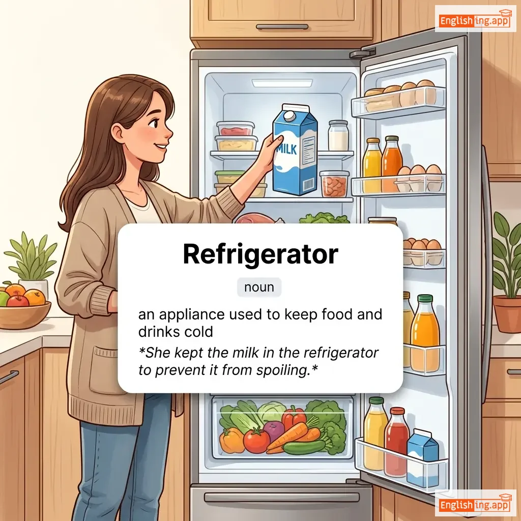 Refrigerator definition card — visual illustration of the meaning